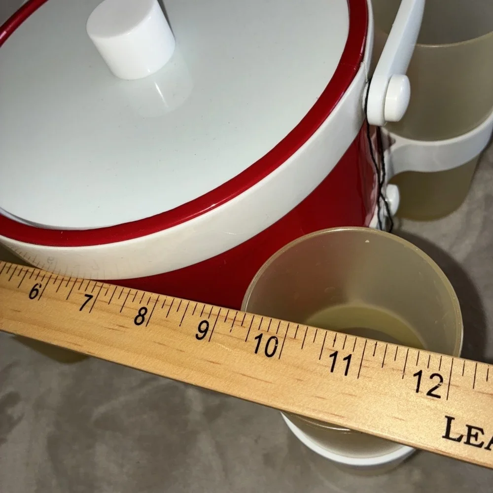 Shelton Ware Ice Bucket Cup Holders Red White Durlane Cups Vintage *flaws